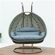 LeisureMod Outdoor Beige Wicker Hanging Double Egg Swing Chair in Charcoal Blue