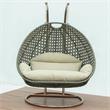 LeisureMod Outdoor Beige Wicker Hanging Double Egg Swing Chair in Taupe