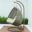 LeisureMod Outdoor Beige Wicker Hanging Double Egg Swing Chair in Taupe