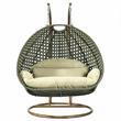 LeisureMod Outdoor Beige Wicker Hanging Double Egg Swing Chair in Taupe