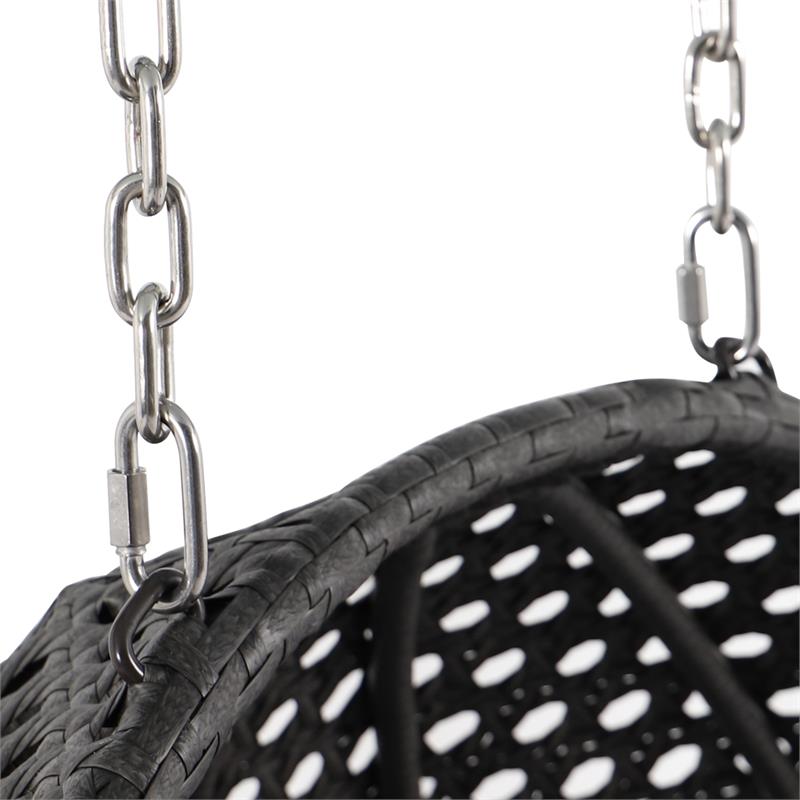 LeisureMod Outdoor Charcoal Wicker Hanging Double Egg Swing Chair in Taupe