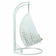 LeisureMod Outdoor White Wicker Hanging Double Egg Swing Chair in Beige