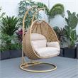 LeisureMod Mendoza Light Brown Wicker Patio Double Swing Chair in Beige