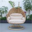 LeisureMod Mendoza Light Brown Wicker Patio Double Swing Chair in Beige
