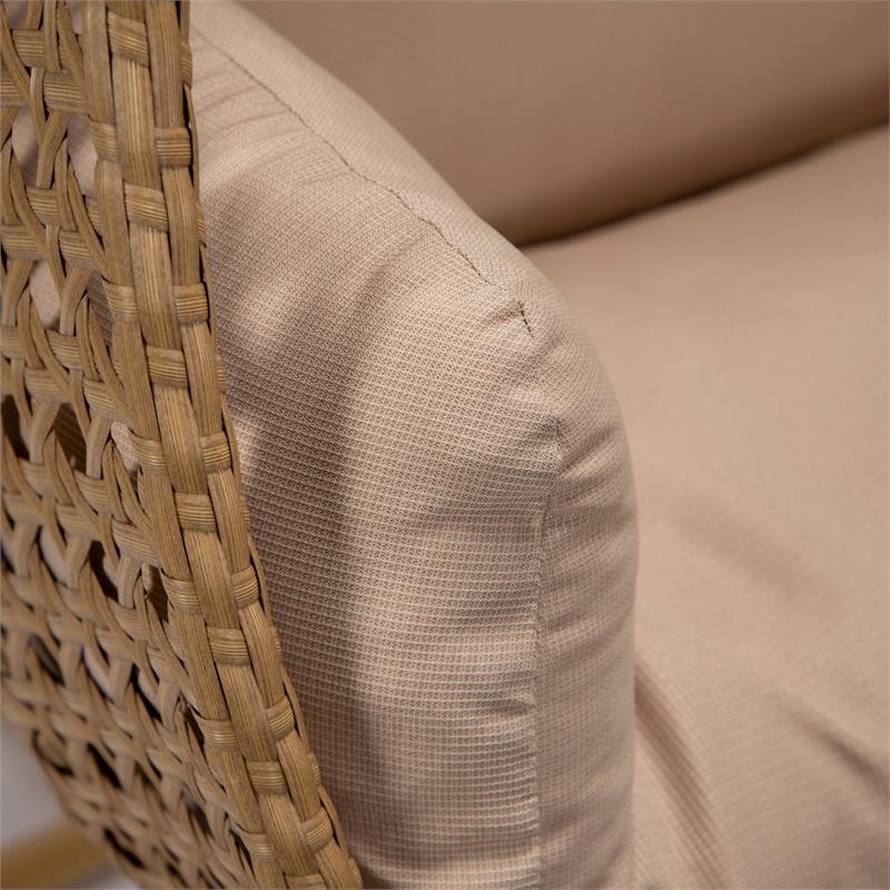LeisureMod Mendoza Light Brown Wicker Patio Double Swing Chair in Beige