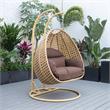LeisureMod Mendoza Light Brown Wicker Patio Double Swing Chair in Brown