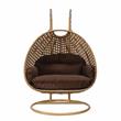 LeisureMod Mendoza Light Brown Wicker Patio Double Swing Chair in Brown