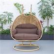 LeisureMod Mendoza Light Brown Wicker Patio Double Swing Chair in Brown