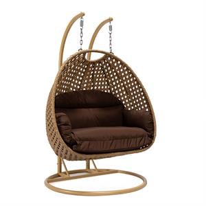 LeisureMod Mendoza Light Brown Wicker Patio Double Swing Chair in Brown