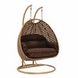 LeisureMod Mendoza Light Brown Wicker Patio Double Swing Chair in Brown