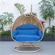 LeisureMod Mendoza Light Brown Wicker Patio Double Swing Chair in Blue