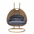 LeisureMod Mendoza Light Brown Wicker Patio Double Swing Chair in Charcoal
