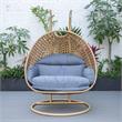 LeisureMod Mendoza Light Brown Wicker Patio Double Swing Chair in Charcoal