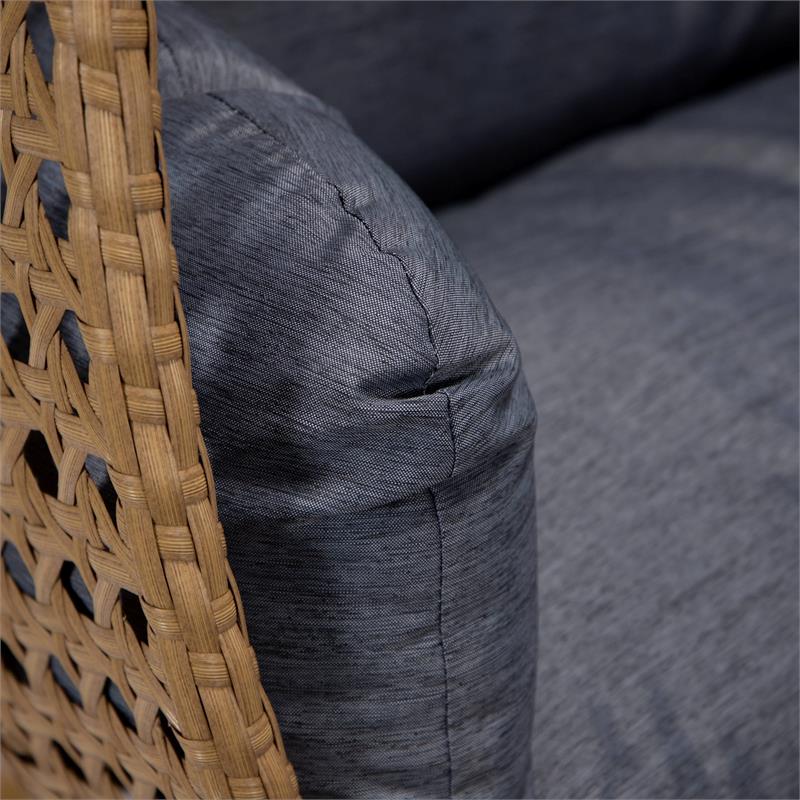 LeisureMod Mendoza Light Brown Wicker Patio Double Swing Chair in Charcoal