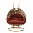 LeisureMod Mendoza Light Brown Wicker Patio Double Swing Chair in Cherry