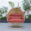 LeisureMod Mendoza Light Brown Wicker Patio Double Swing Chair in Cherry