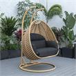 LeisureMod Mendoza Light Brown Wicker Patio Double Swing Chair in Dark Gray
