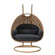 LeisureMod Mendoza Light Brown Wicker Patio Double Swing Chair in Dark Gray