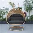 LeisureMod Mendoza Light Brown Wicker Patio Double Swing Chair in Dark Gray