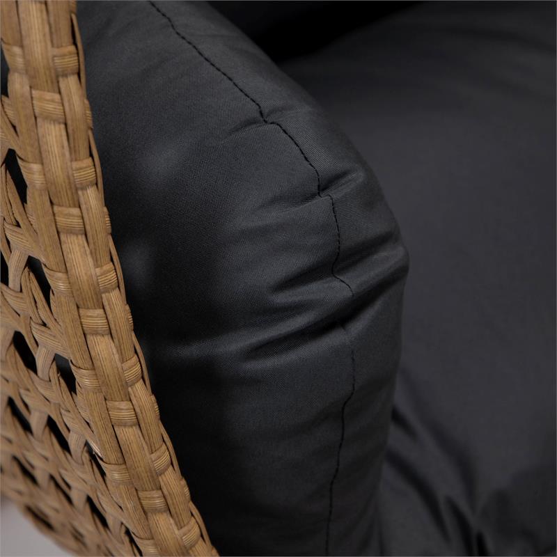 LeisureMod Mendoza Light Brown Wicker Patio Double Swing Chair in Dark Gray