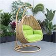LeisureMod Mendoza Light Brown Wicker Patio Double Swing Chair in Light Green