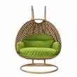LeisureMod Mendoza Light Brown Wicker Patio Double Swing Chair in Light Green