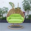 LeisureMod Mendoza Light Brown Wicker Patio Double Swing Chair in Light Green