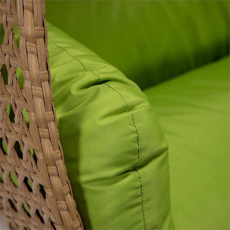 LeisureMod Mendoza Light Brown Wicker Patio Double Swing Chair in Light Green
