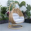 LeisureMod Mendoza Light Brown Wicker Patio Double Swing Chair in Light Grey