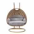 LeisureMod Mendoza Light Brown Wicker Patio Double Swing Chair in Light Grey