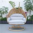 LeisureMod Mendoza Light Brown Wicker Patio Double Swing Chair in Light Grey