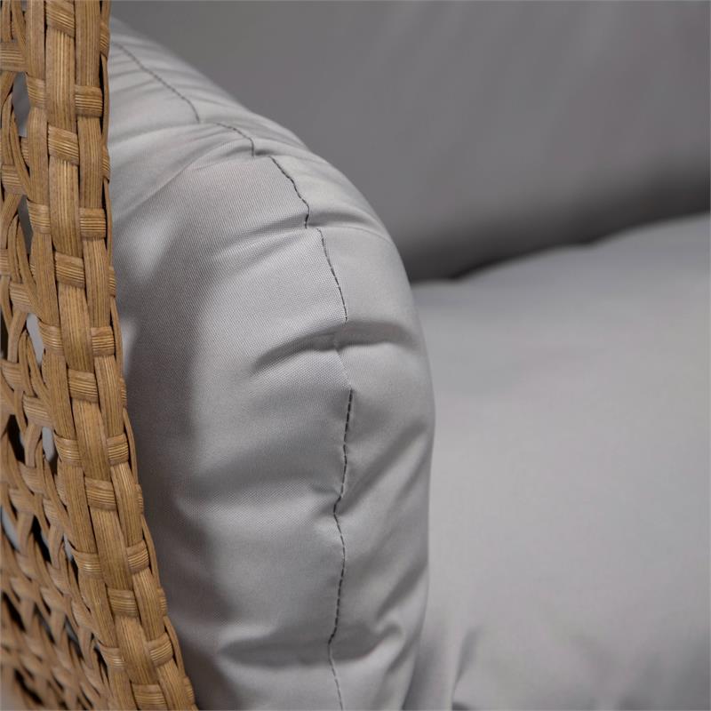 LeisureMod Mendoza Light Brown Wicker Patio Double Swing Chair in Light Grey