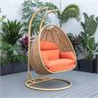 LeisureMod Mendoza Light Brown Wicker Patio Double Swing Chair in Orange