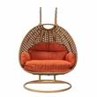 LeisureMod Mendoza Light Brown Wicker Patio Double Swing Chair in Orange