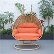 LeisureMod Mendoza Light Brown Wicker Patio Double Swing Chair in Orange