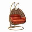 LeisureMod Mendoza Light Brown Wicker Patio Double Swing Chair in Orange