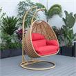 LeisureMod Mendoza Light Brown Wicker Patio Double Swing Chair in Red
