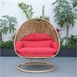 LeisureMod Mendoza Light Brown Wicker Patio Double Swing Chair in Red