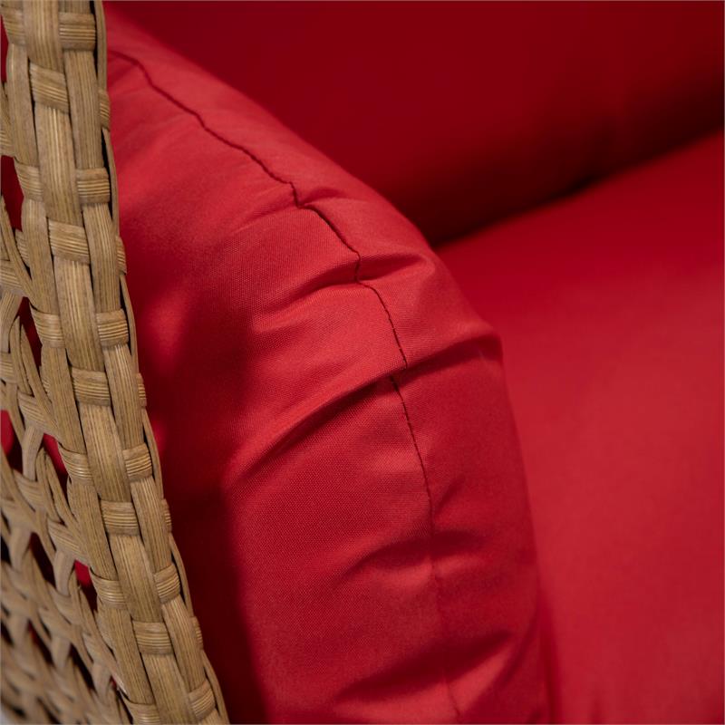 LeisureMod Mendoza Light Brown Wicker Patio Double Swing Chair in Red