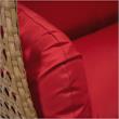 LeisureMod Mendoza Light Brown Wicker Patio Double Swing Chair in Red