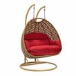 LeisureMod Mendoza Light Brown Wicker Patio Double Swing Chair in Red