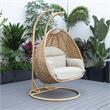 LeisureMod Mendoza Light Brown Wicker Patio Double Swing Chair in Taupe