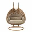 LeisureMod Mendoza Light Brown Wicker Patio Double Swing Chair in Taupe