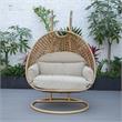 LeisureMod Mendoza Light Brown Wicker Patio Double Swing Chair in Taupe
