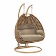 LeisureMod Mendoza Light Brown Wicker Patio Double Swing Chair in Taupe