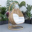 LeisureMod Mendoza Light Brown Wicker Patio Double Swing Chair in White