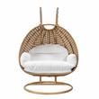 LeisureMod Mendoza Light Brown Wicker Patio Double Swing Chair in White