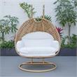 LeisureMod Mendoza Light Brown Wicker Patio Double Swing Chair in White