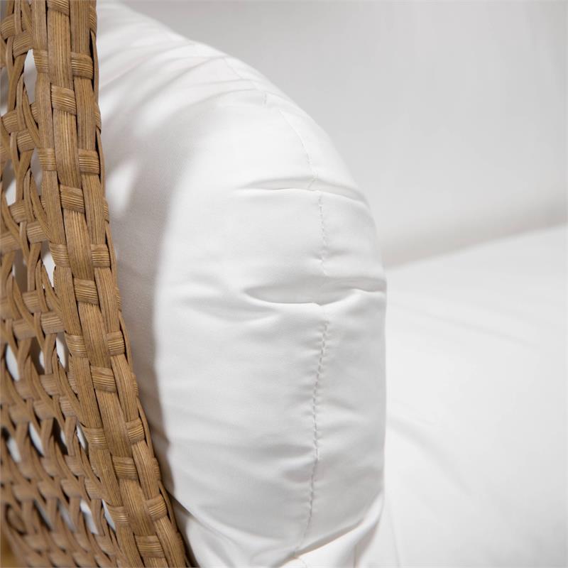 LeisureMod Mendoza Light Brown Wicker Patio Double Swing Chair in White