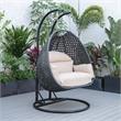 LeisureMod Mendoza Charcoal Wicker Patio Double Swing Chair in Beige